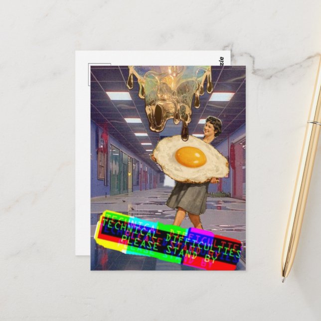 Techincal Difficulties Please Stand By Collage Vykort (Fram/Back In Situ)