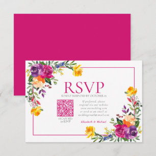 Technicolor Boho-Blommigt QR-Bröllop OSA Kort