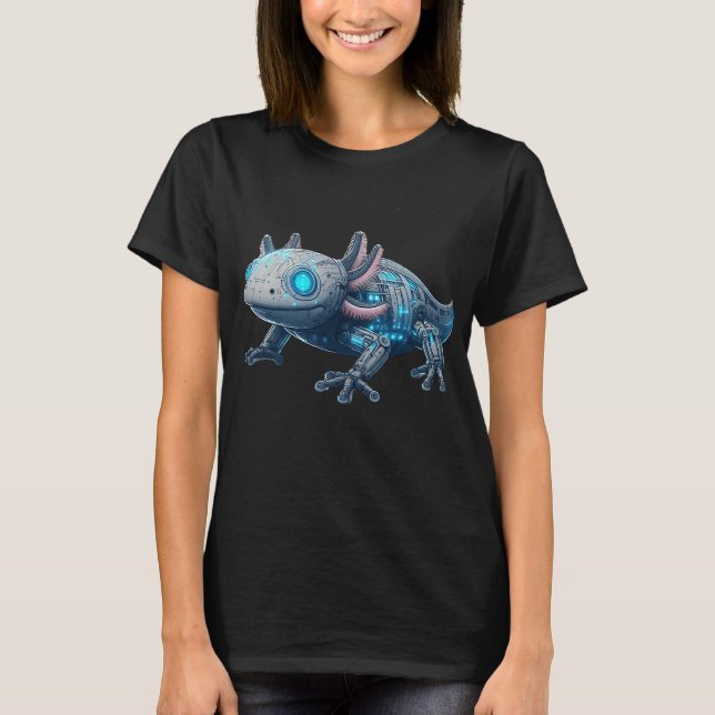 Techno Axolotl - Sött Robotdesign T Shirt (Framsida)