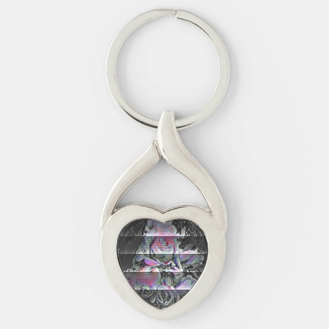 Techno Bouquet Keychain Twisted Heart Silverfärgad Nyckelring (Framsidan)
