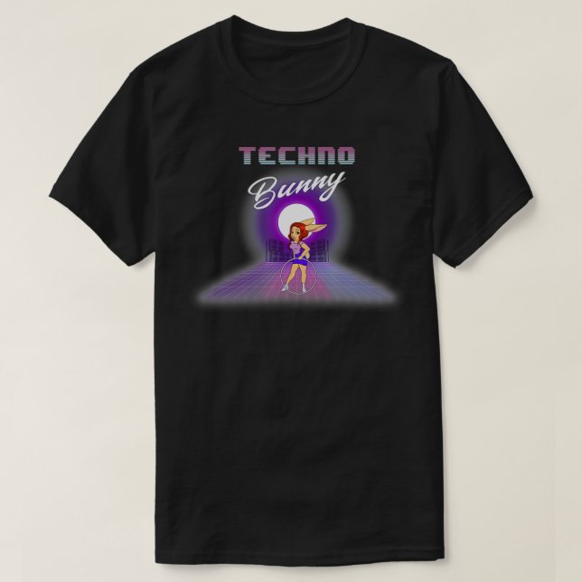 Techno Bunny Hula Ring 80s Throwback T Shirt (Design framsida)