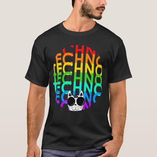 Techno Cat Dub Step Electro Music Synthesizer T Shirt (Framsida)