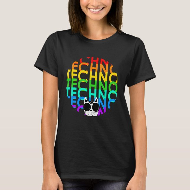 Techno Cat Dub Step Electro Music Synthesizer T Shirt (Framsida)