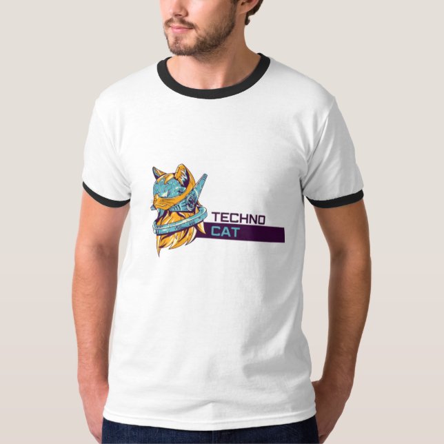 ’Techno Cat - Futuristiska Funky T-Shirt’ T Shirt (Framsida)