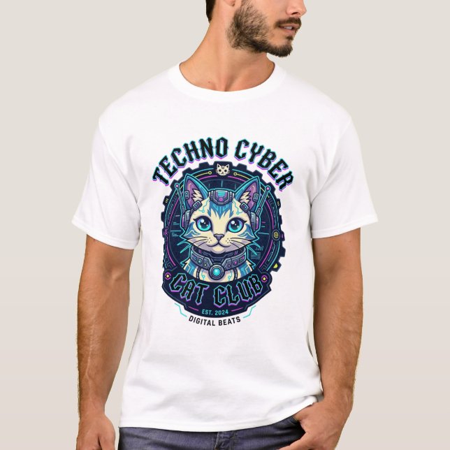 Techno Cyber Katt Rolig Katt Älskare Design - Tech T Shirt (Framsida)