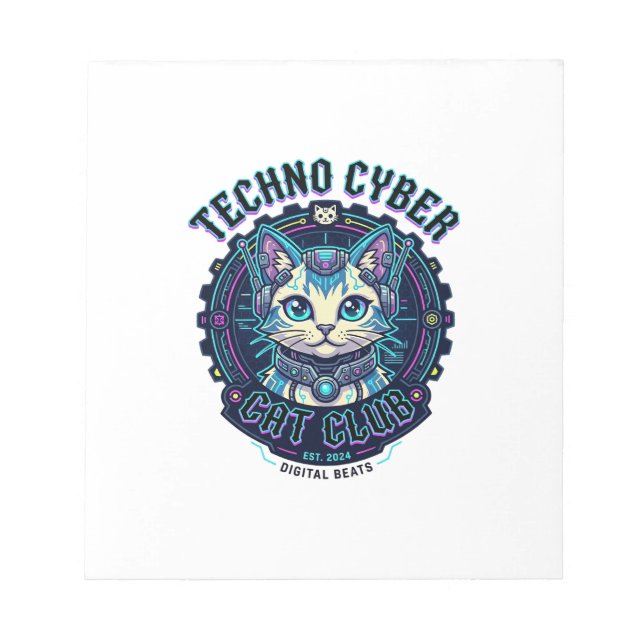 Techno Cyber Katt Rolig Kattälskare Design - Techn Anteckningsblock (Framsida)