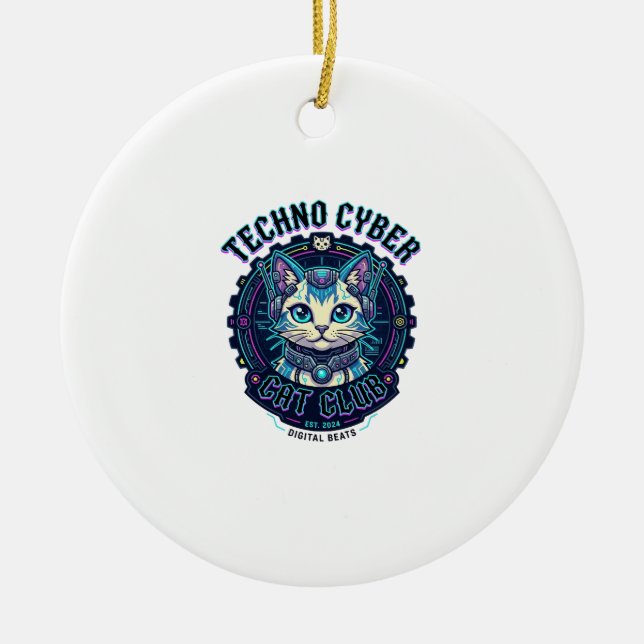 Techno Cyber Katt Rolig Kattälskare Design - Techn Julgransprydnad Keramik (Framsidan)