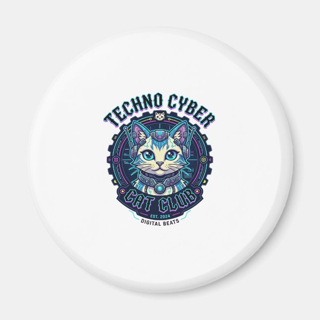 Techno Cyber Katt Rolig Kattälskare Design - Techn Magnet (Framsidan)
