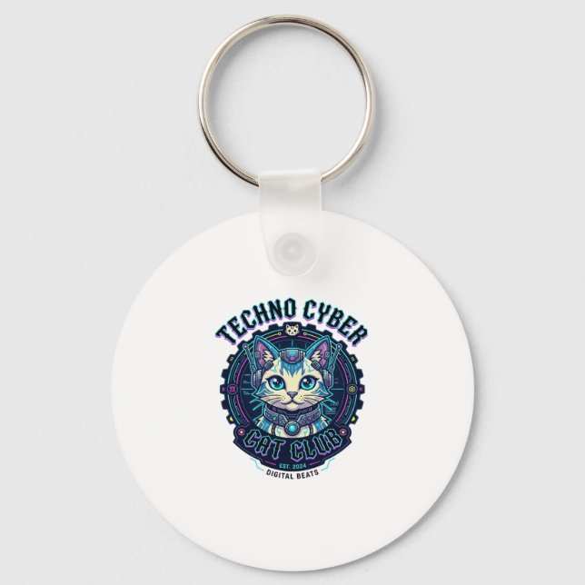 Techno Cyber Katt Rolig Kattälskare Design - Techn Nyckelring (Framsida)