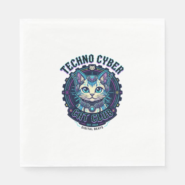 Techno Cyber Katt Rolig Kattälskare Design - Techn Pappersservett (Framsidan)