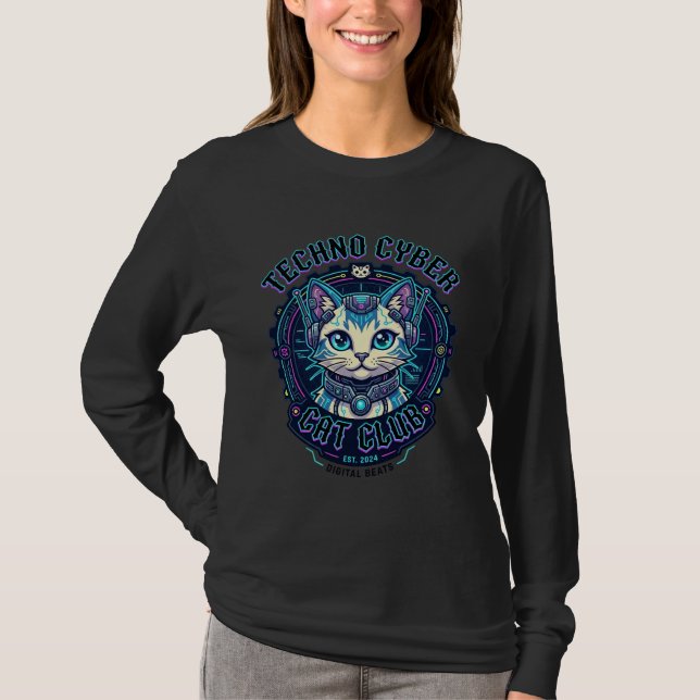Techno Cyber Katt Rolig Kattälskare Design - Techn T Shirt (Framsida)