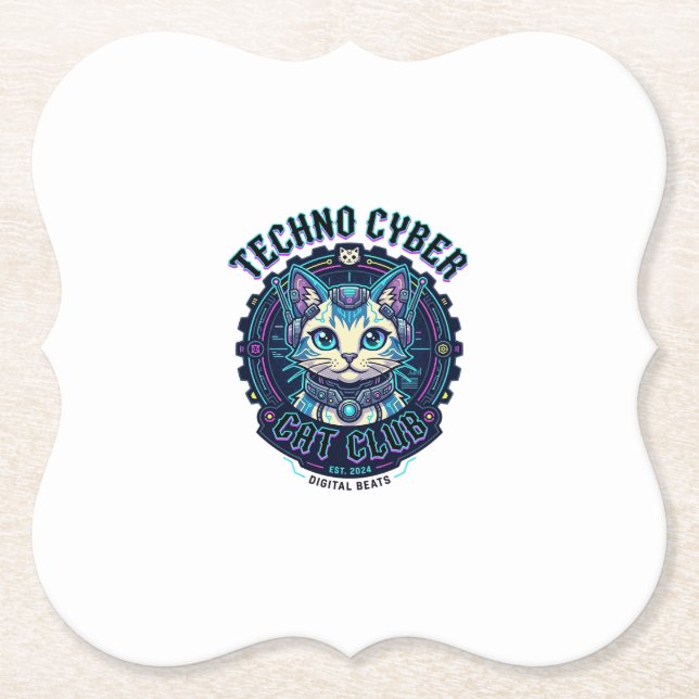 Techno Cyber Katt Rolig Kattälskare Design - Techn Underlägg Papper (Framsida)