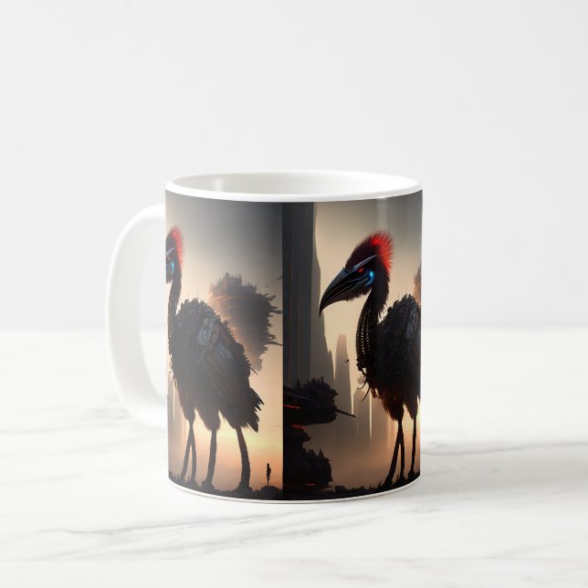 "Techno-Feathers: Futuristiskan Emu Robot" Kaffemugg (Framsida vänster)