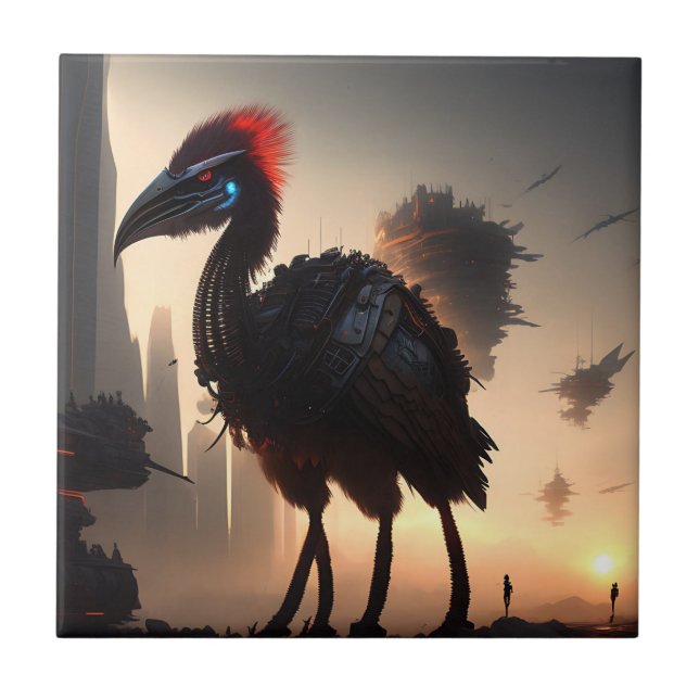 "Techno-Feathers: Futuristiskan Emu Robot" Kakelplatta (Framsidan)