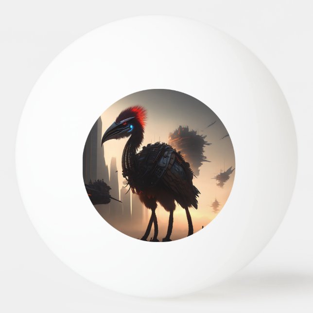 "Techno-Feathers: Futuristiskan Emu Robot" Pingisboll (Framsidan)