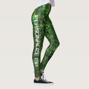 Techno Geek Grönt Galaxy Glitter ANPASSNINGSBAR TE Leggings