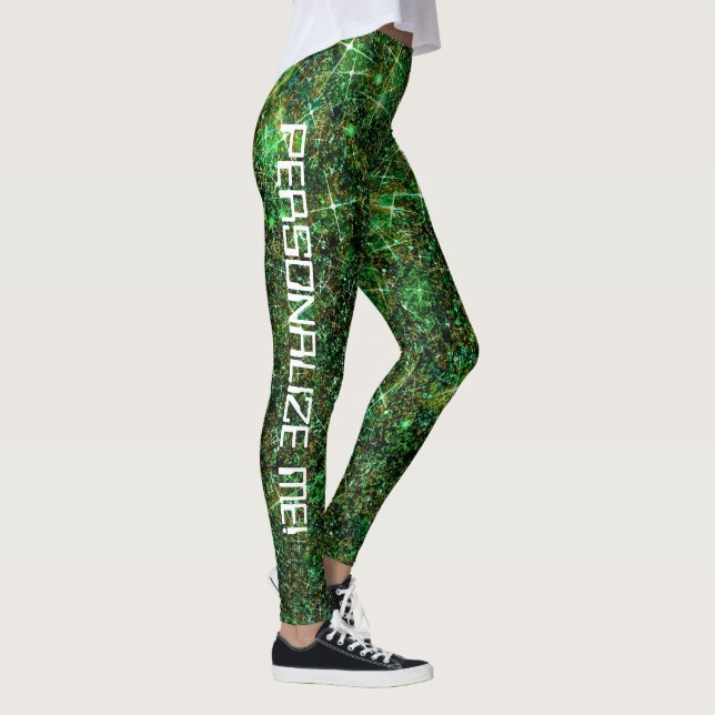 Techno Geek Grönt Galaxy Glitter ANPASSNINGSBAR TE Leggings (Höger)