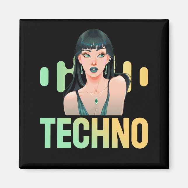 Techno Girl Musician DJ Bass Music Fläkt Magnet (Framsidan)