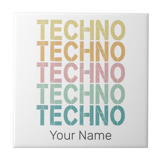 Techno House Retro Lettering Electro Vintage Rave Kakelplatta (Framsidan)