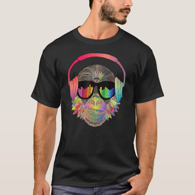 Techno Monkey Rave DJ Music Electro Festival Hards T Shirt (Framsida)