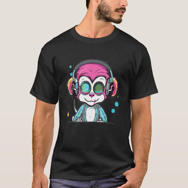 Techno Party Apa EDM Rave T Shirt (Framsida)