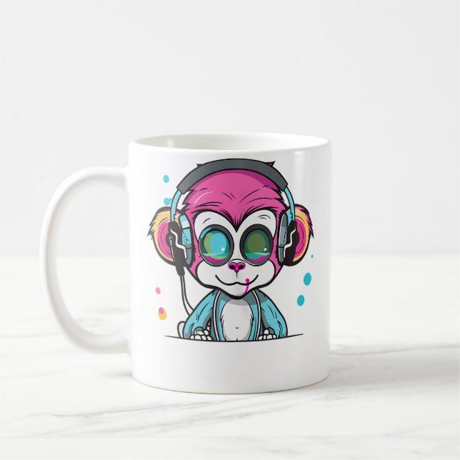 Techno Party Monkey Edm Rave Kaffemugg (Vänster)