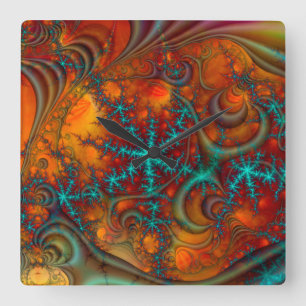 Techno Psychedelic Fractal Decor Fyrkantig Klocka