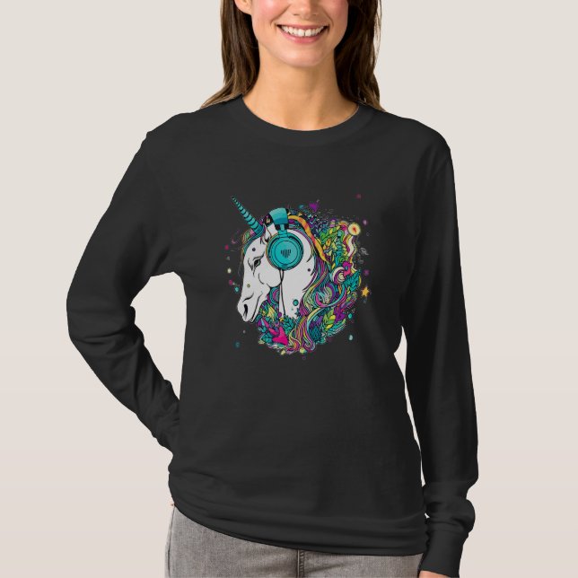 Techno Unicorn Dj Music  EDM Festival T Shirt (Framsida)