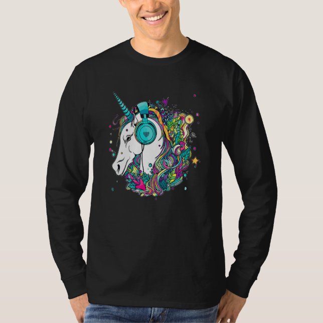 Techno Unicorn Dj Music  EDM Festival T Shirt (Framsida)