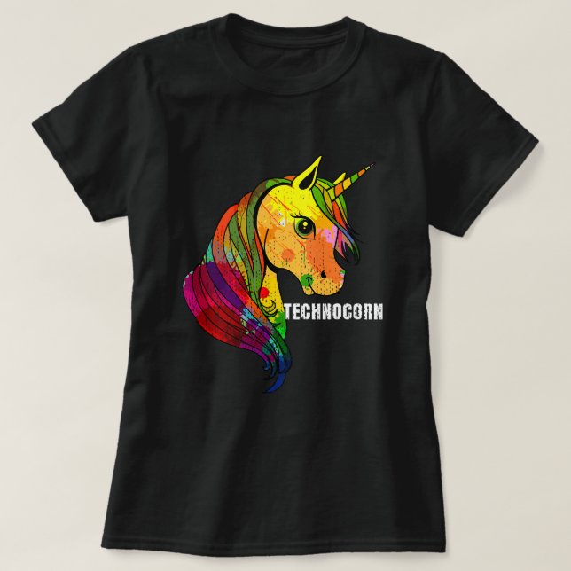 Techno Unicorn Trance EDM Rave T Shirt (Design framsida)