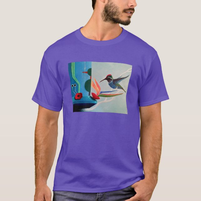Technobird - Kolibri och techno juxtaposition T Shirt (Framsida)