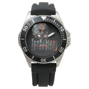 Technology Skull & Logotyp Manar Black Rubber Watc Armbandsur