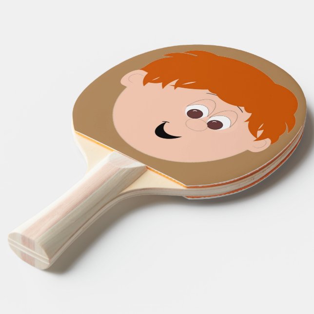 Tecken Animerad Ansikte (rött hår) Pingisracket (Frontvinkel)