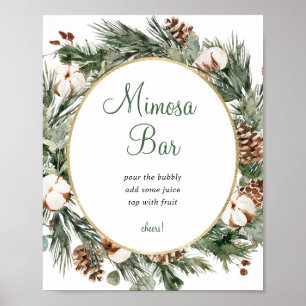 Tecken för bröllopsfest med tall vinter mimosa bar poster