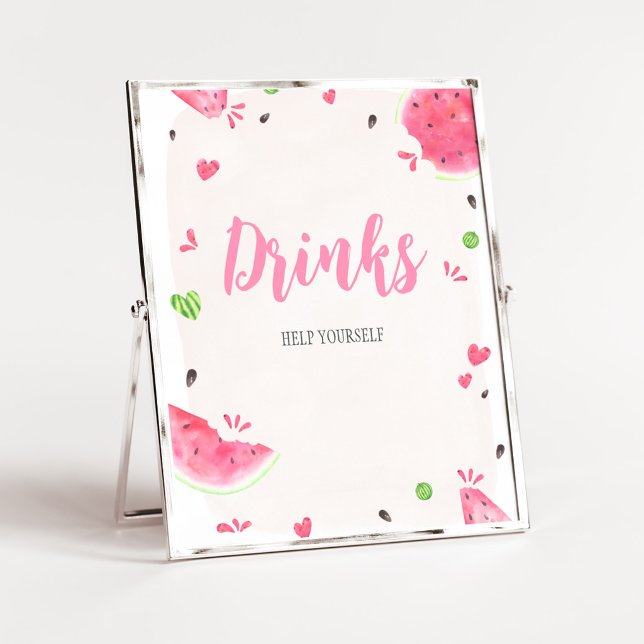 Tecken för flicka vattenmelon baby shower drycker poster (Sweet Little Baby Shower Drinks Sign)