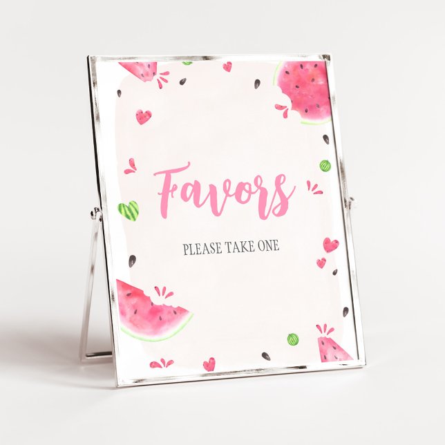 Tecken för flicka vattenmelon baby shower-partygåv poster (Sweet Little Baby Shower Favors Sign)