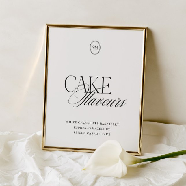 Tecken för modern elegant monogram bröllopstårta s (Cake Flavours Modern Elegant Monogram Wedding Sign)