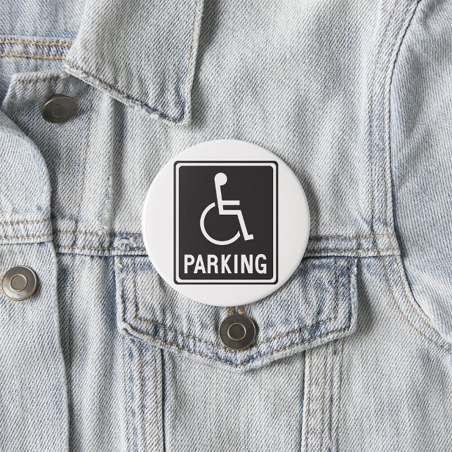Tecken för tillgänglig parkeringsplats rullstolssy knapp (Skapare uppladdad)
