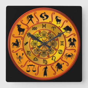Tecken för ~ tolv av Zodiac~en Fyrkantig Klocka