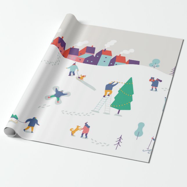 Tecken för vintersäsongens bakgrundskaraktär. Vint Presentpapper (Utrullad)