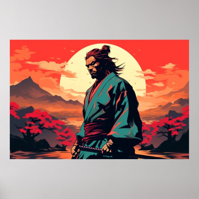 Tecken Japan Warrior Samurai Porträtt Poster (Framsidan)