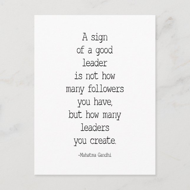 Tecken på en bra ledare, Mahatma Gandhi-citat Vykort (Framsida)