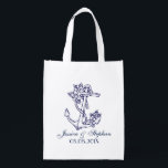 Teckenblott Blommigt Nautical Anchor Tote Bag Återanvändbar Påse<br><div class="desc">Sjöbåtsankare för marin blommigt,  bröllop-gåva till påsen med anpassade brud och trädgård namn och datum där giftermål.</div>