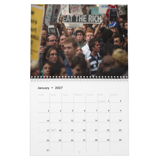 Teckenet av ockupationen protesterar kalendern kalender (Jan 2027)