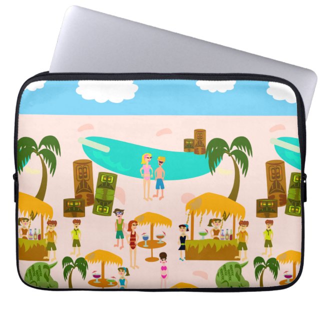 Teckenillustration för Beach Life Bassäng Party Laptop Sleeve (Framsidan)