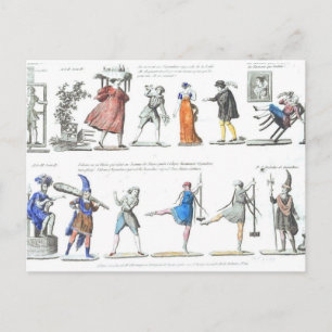 Teckenillustrationer för fransk Ballet Vykort