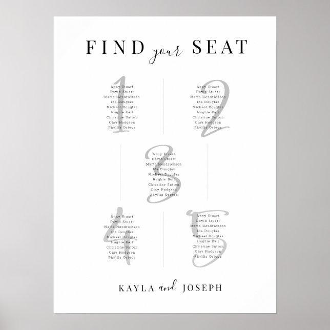 Teckenkort för minimalistiskt sittdiagram Bord 5 Poster (Framsidan)