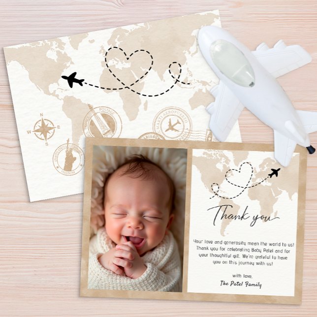 Teckenkort för resans babyskor tack kort (Cute Photo Thank You Card)