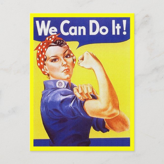 Teckenkort Rosie Riveter Patriotic WWII Krig Vykort (Framsida)