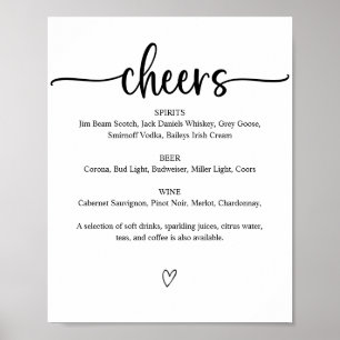Teckenmeny för utskrivbara Cheers Bröllop Pub Poster